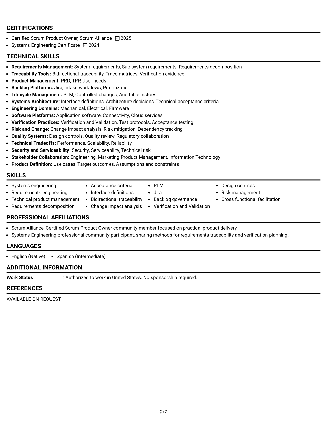 Resume Example Page 2