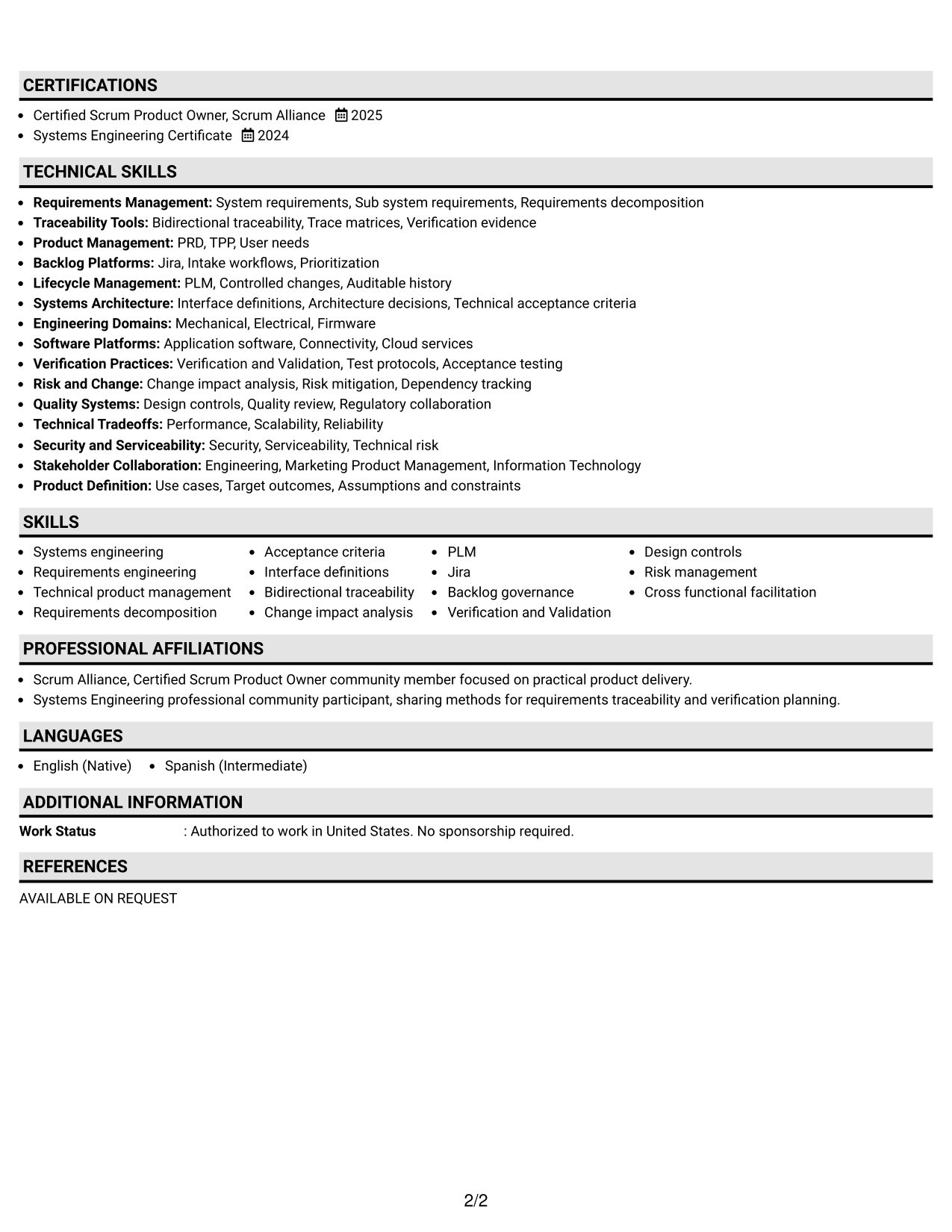Resume Example Page 2