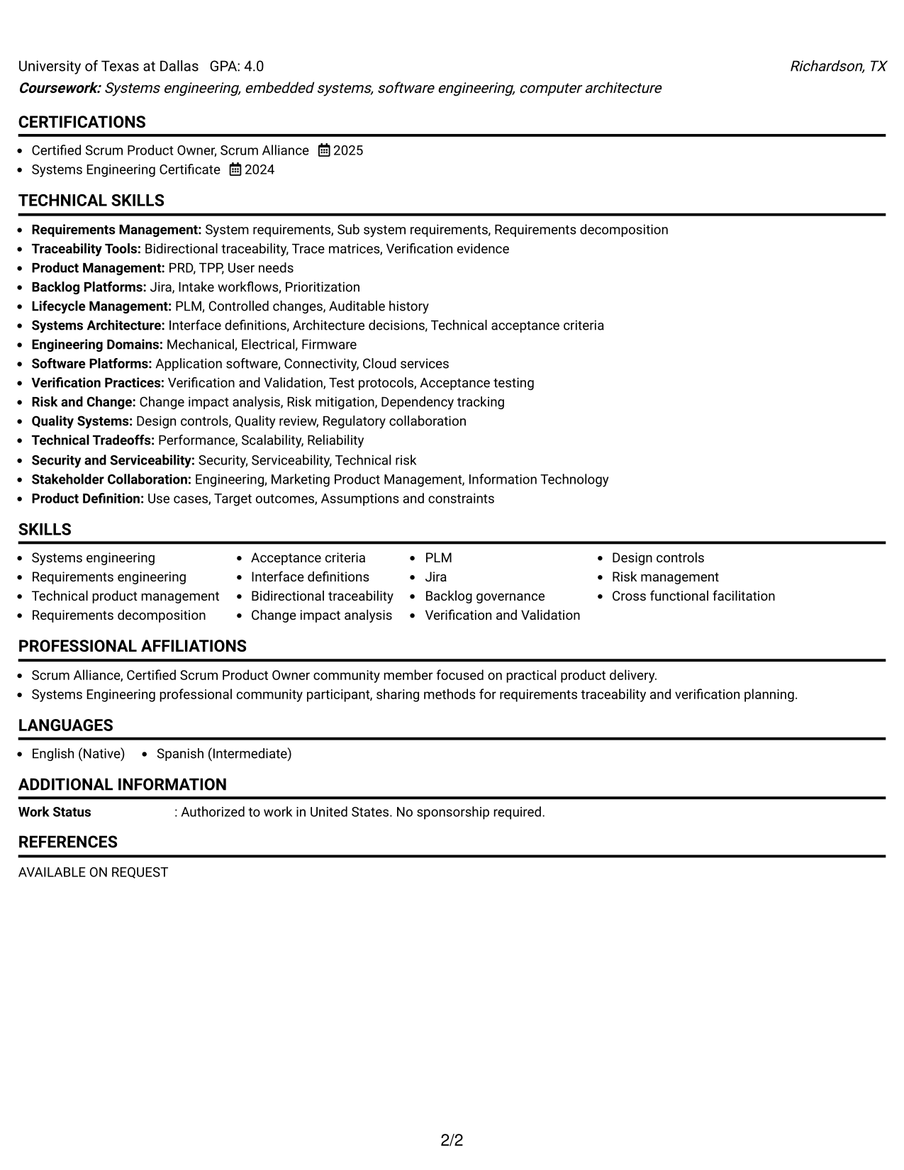Resume Example Page 2