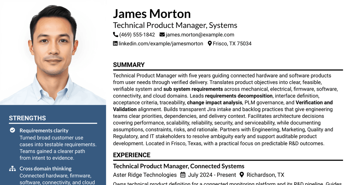 7 Technical Product Manager (Systems) Resume Templates with Example