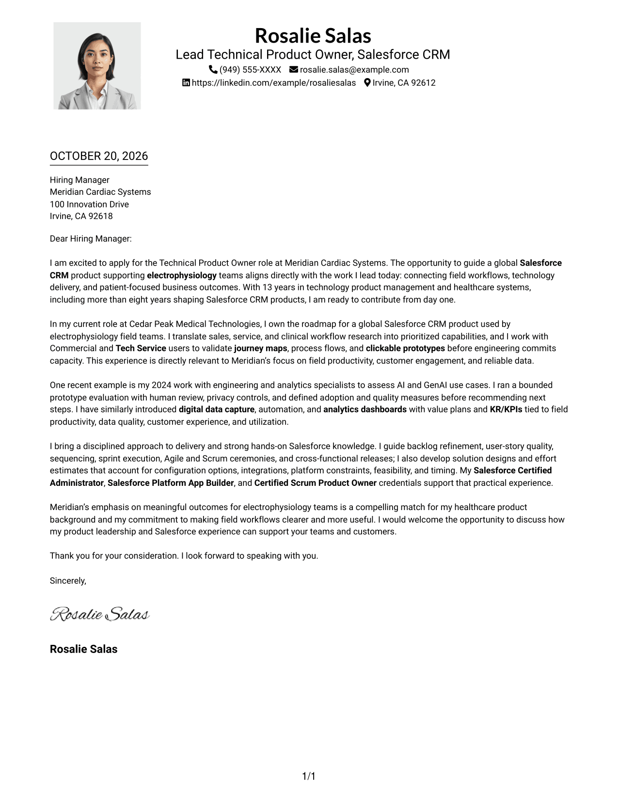 Cover letter example — page 1