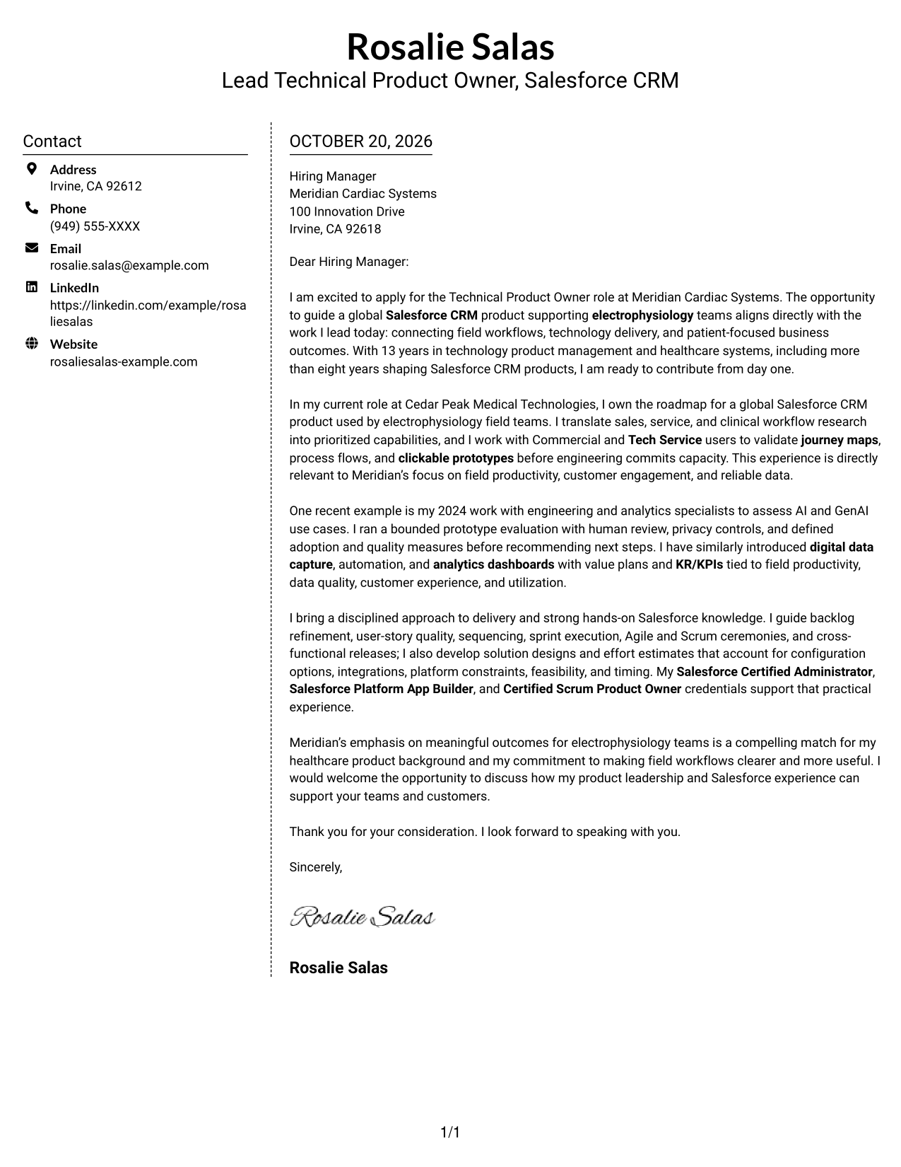 Cover letter example — page 1