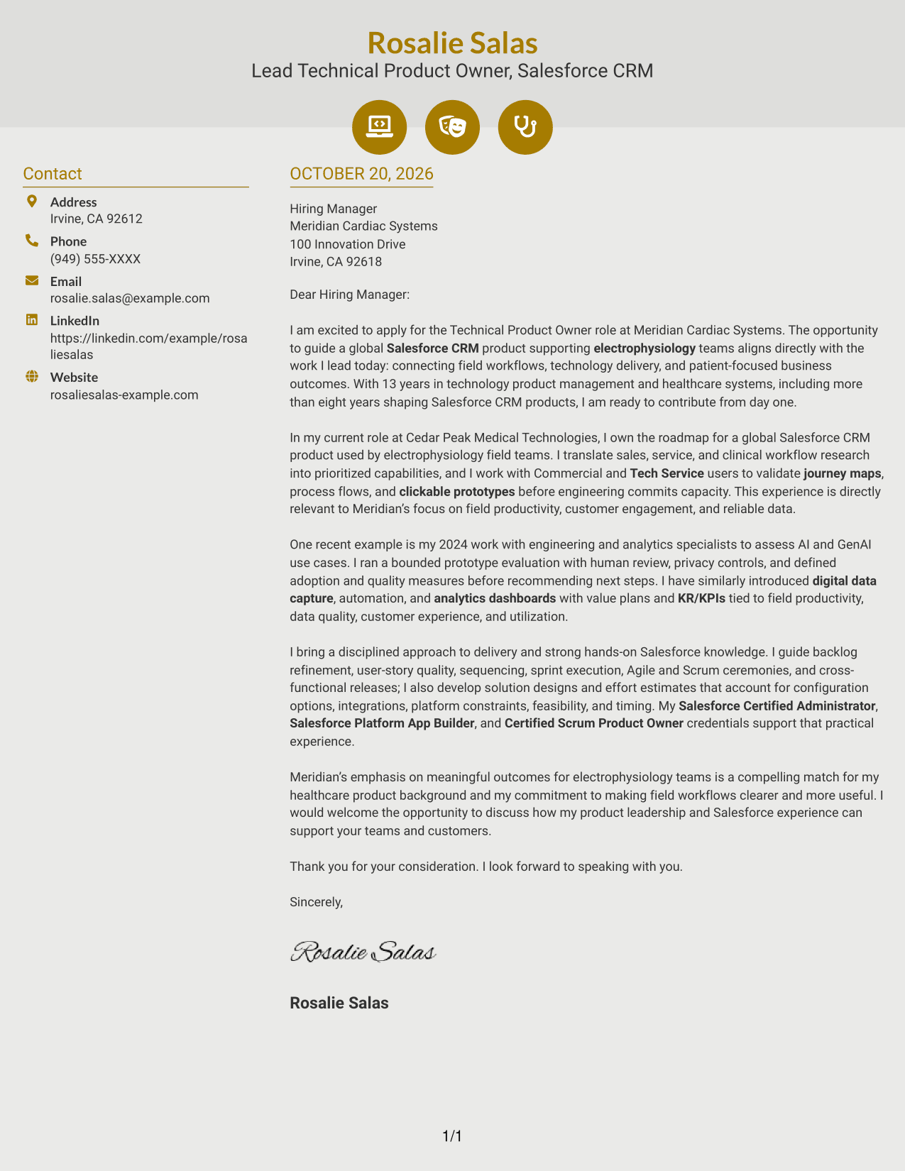 Cover letter example — page 1