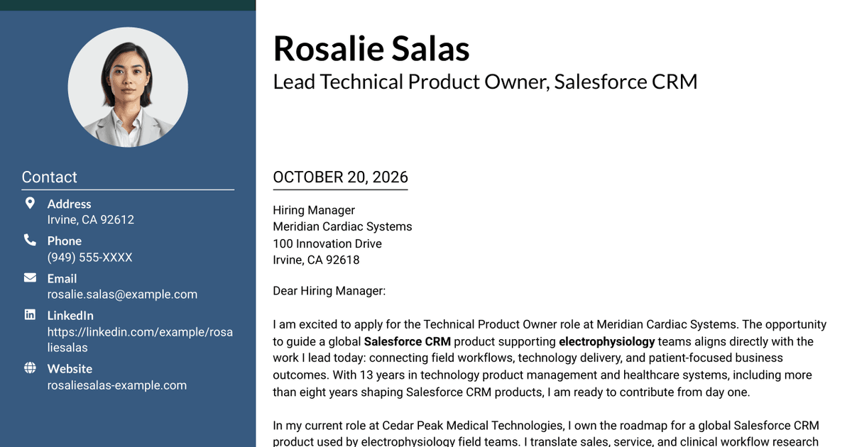 7 Technical Product Owner - Salesforce CRM Cover Letter Templates with Example