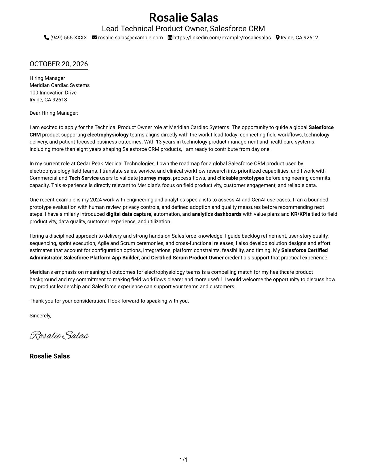 Cover letter example — page 1