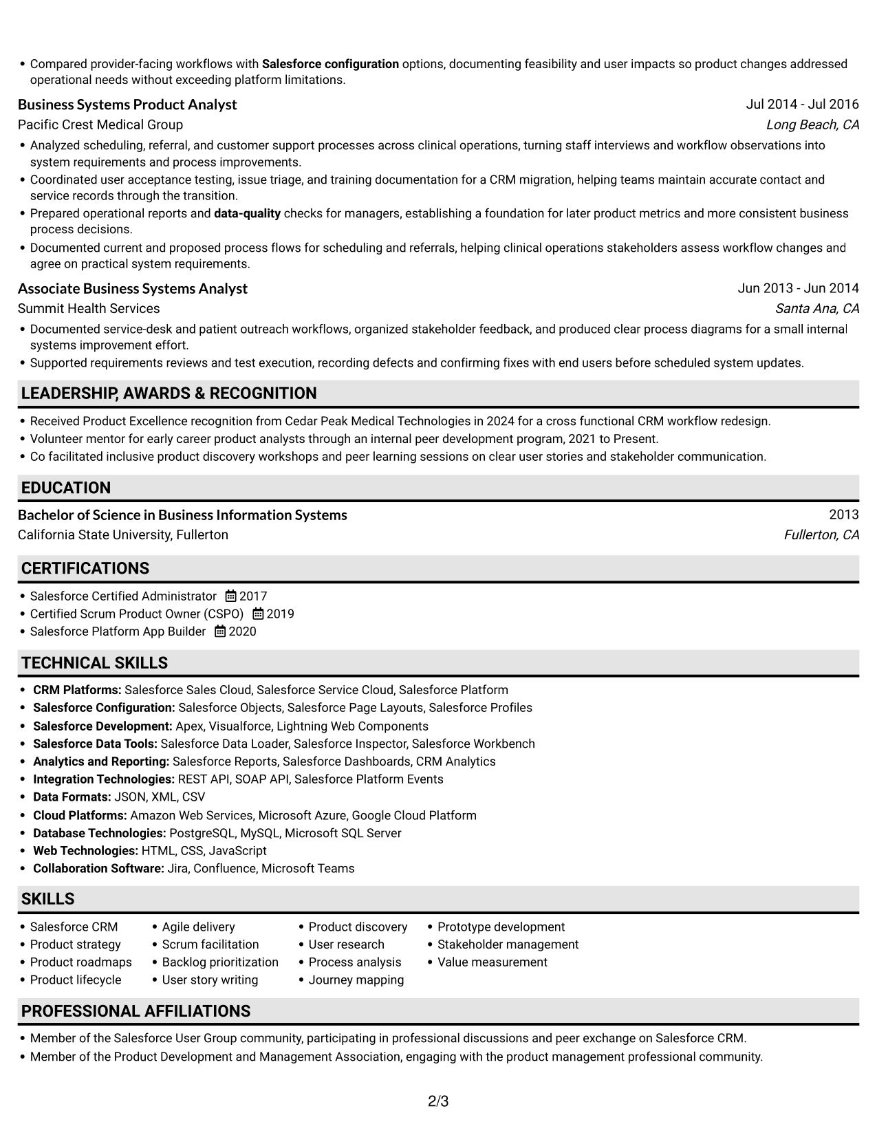 Resume example — page 2