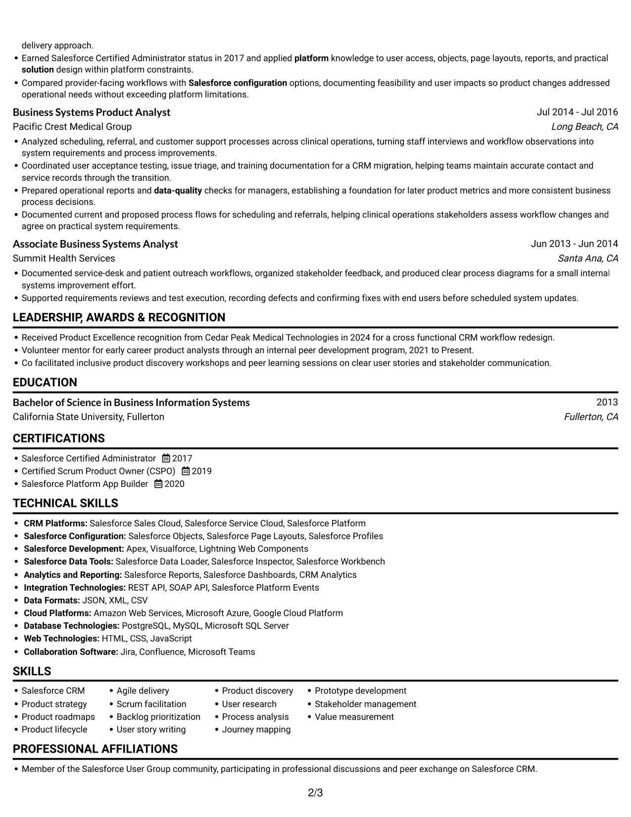 Resume example — page 2