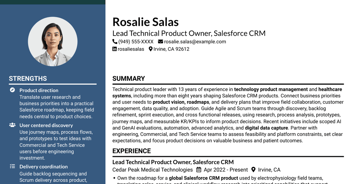 7 Technical Product Owner - Salesforce CRM Resume Templates with Example