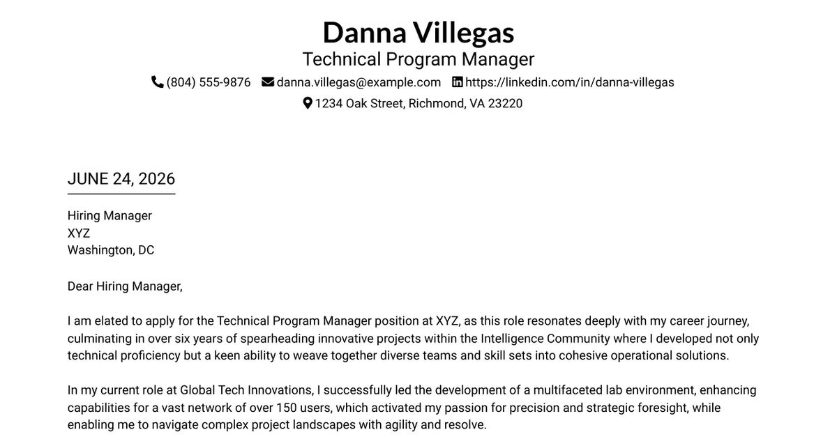 30+ Technical Program Manager Cover Letter Templates with Example 2026
