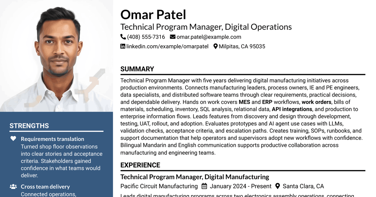 7 Technical Program Manager - Digital Operations Resume Templates with Example