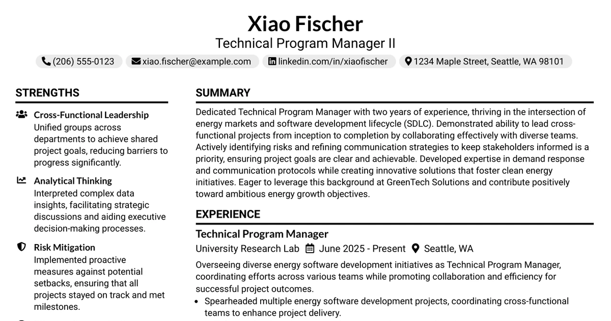 33 Technical Program Manager II Resume Templates with Example 2026 (ATS-Optimized)