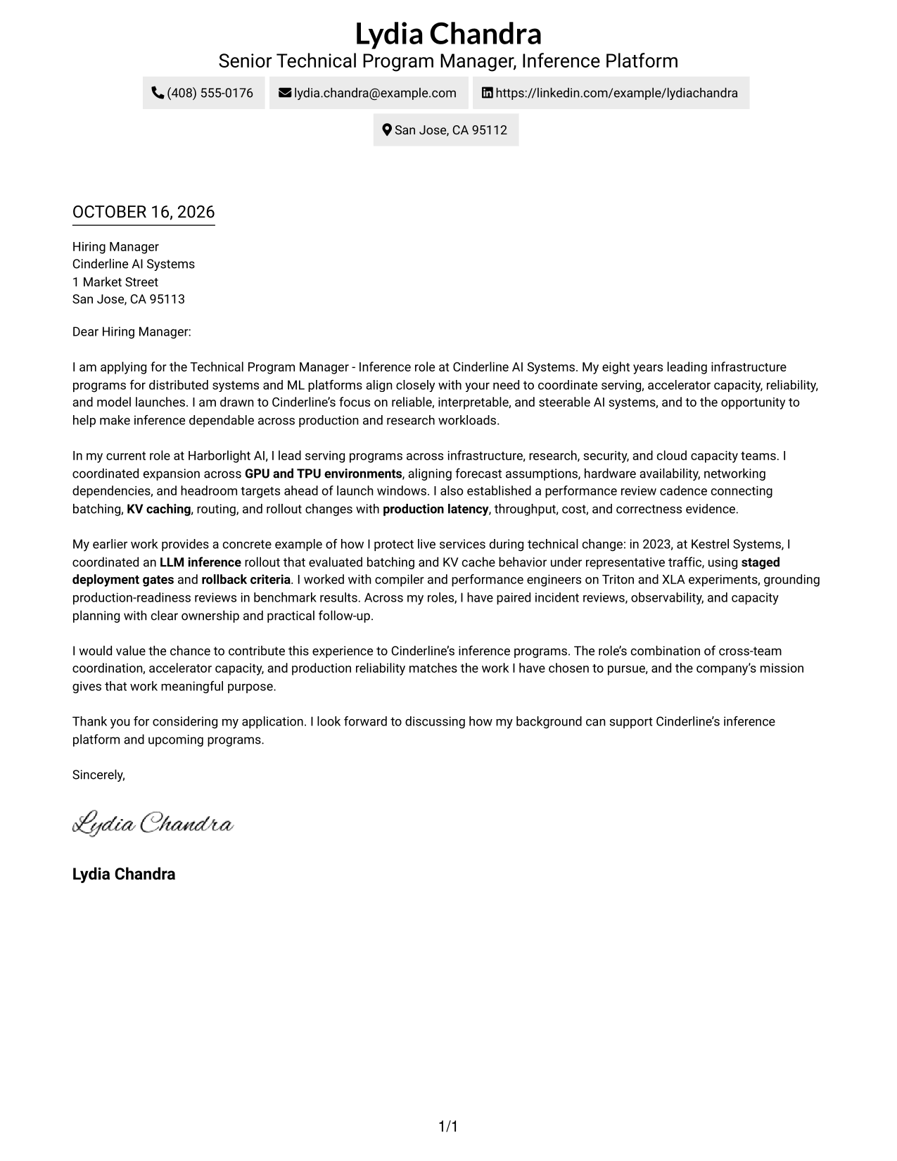 Cover letter example — page 1
