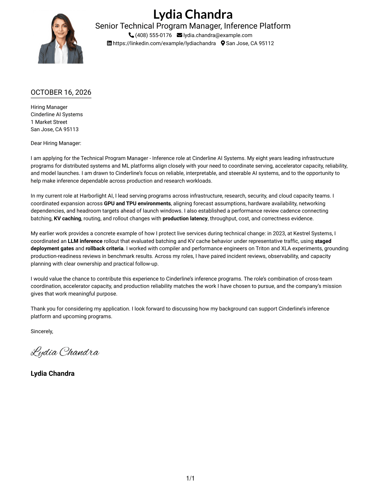 Cover letter example — page 1