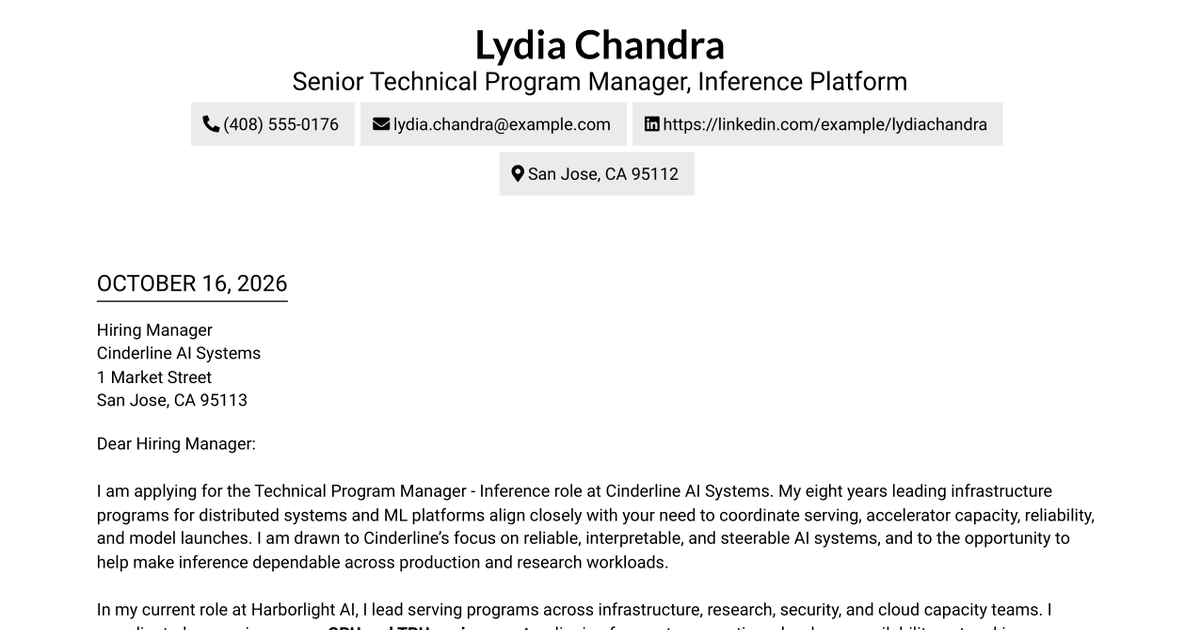 7 Technical Program Manager - Inference Cover Letter Templates with Example