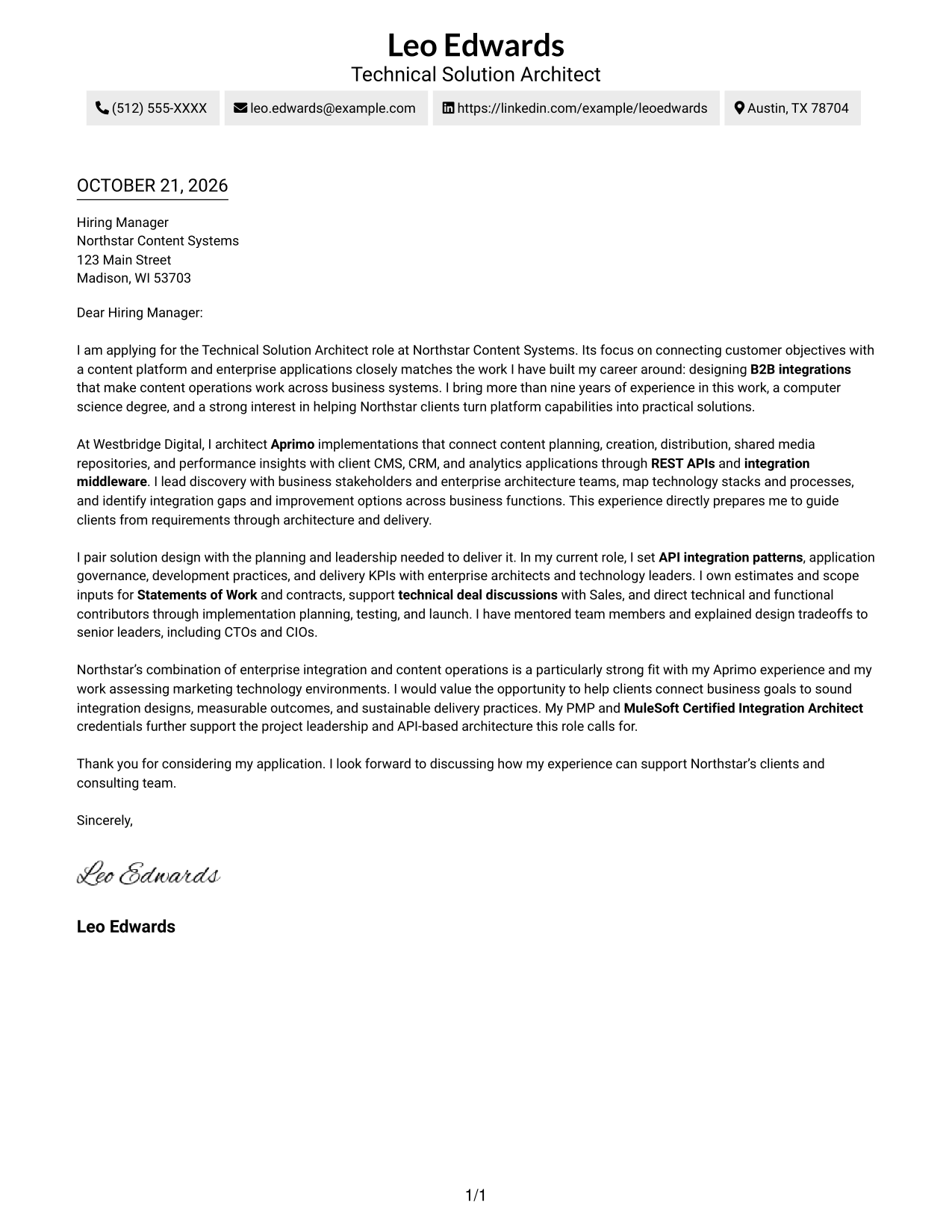 Cover letter example — page 1
