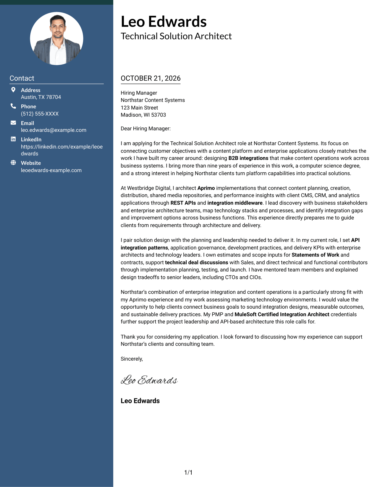 Cover letter example — page 1