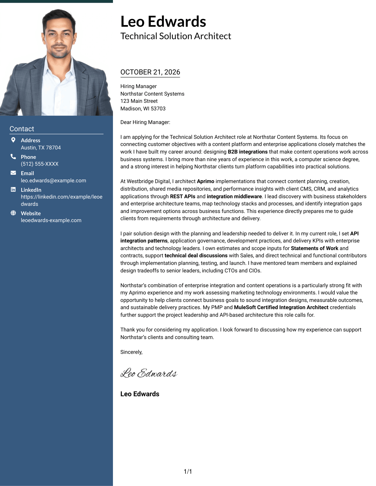 Cover letter example — page 1