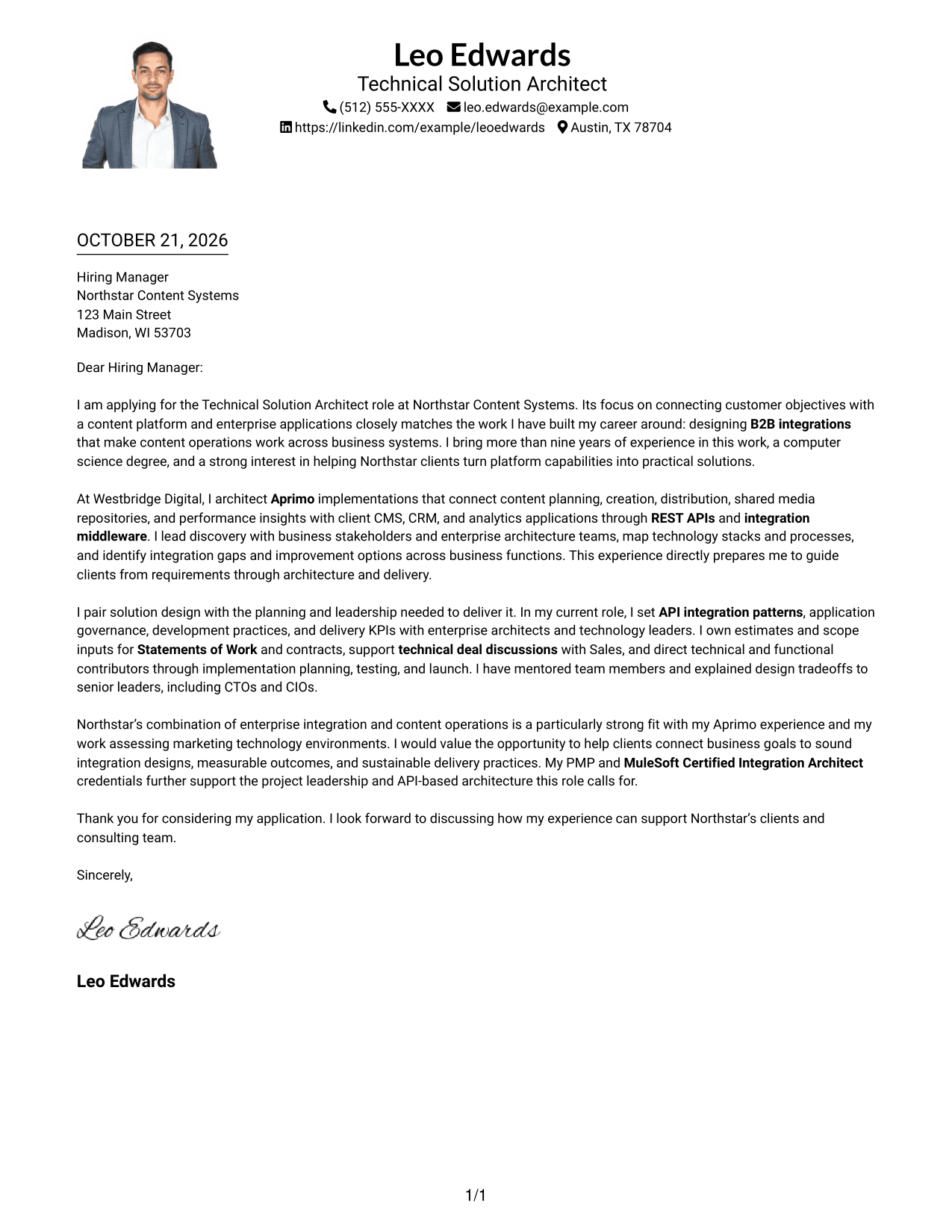 Cover letter example — page 1