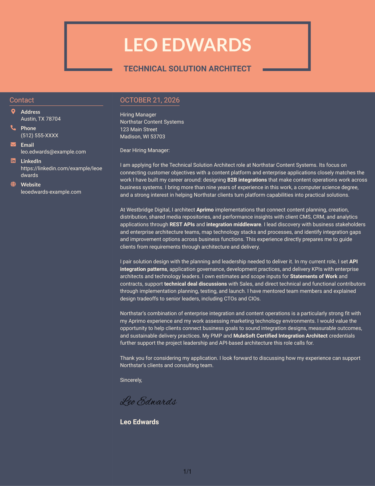 Cover letter example — page 1