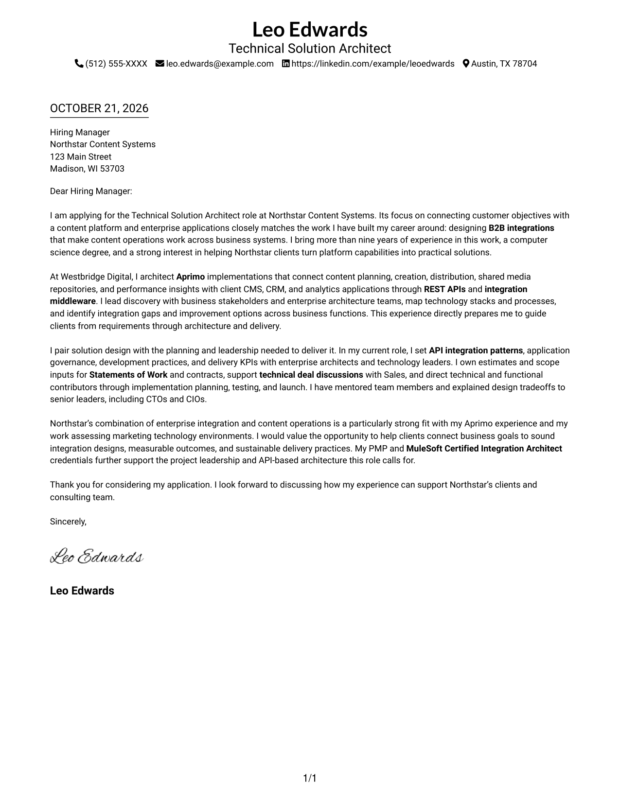 Cover letter example — page 1