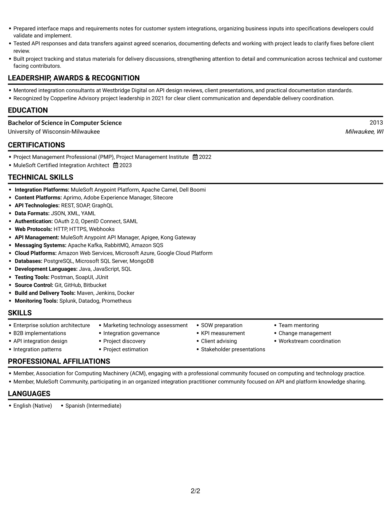 Resume example — page 2