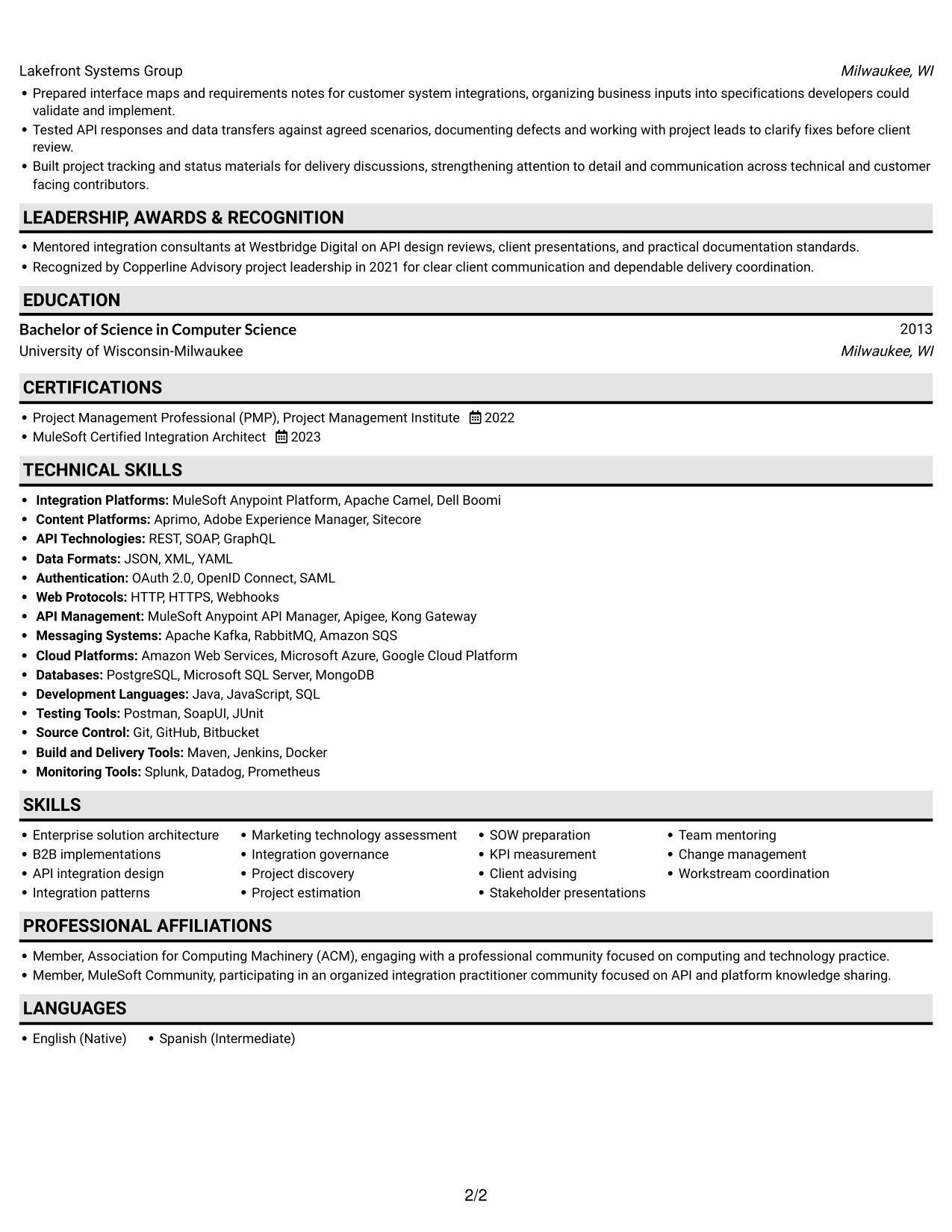 Resume example — page 2