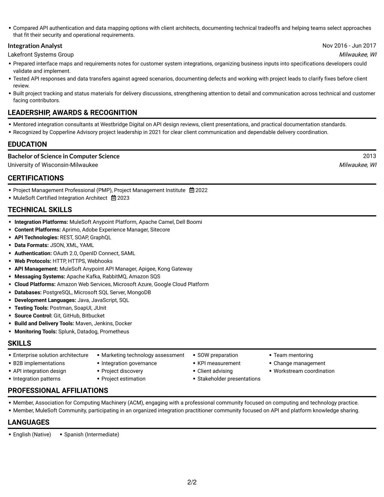 Resume example — page 2
