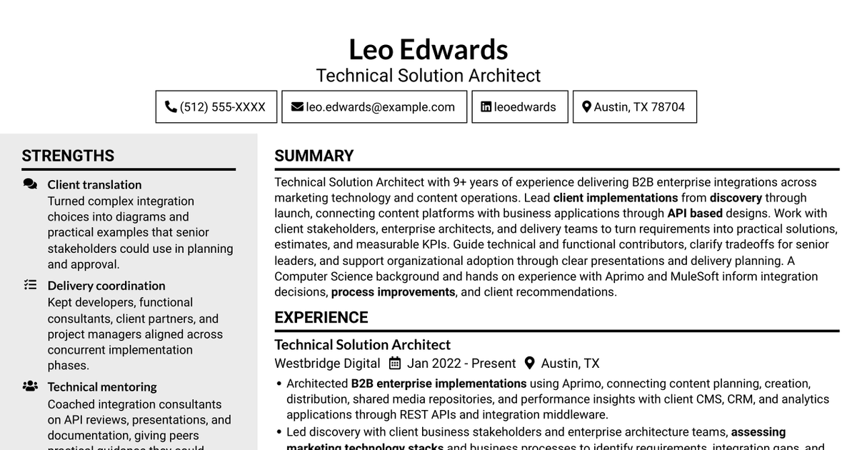 7 Technical Solution Architect - Enterprise Integration Resume Templates with Example