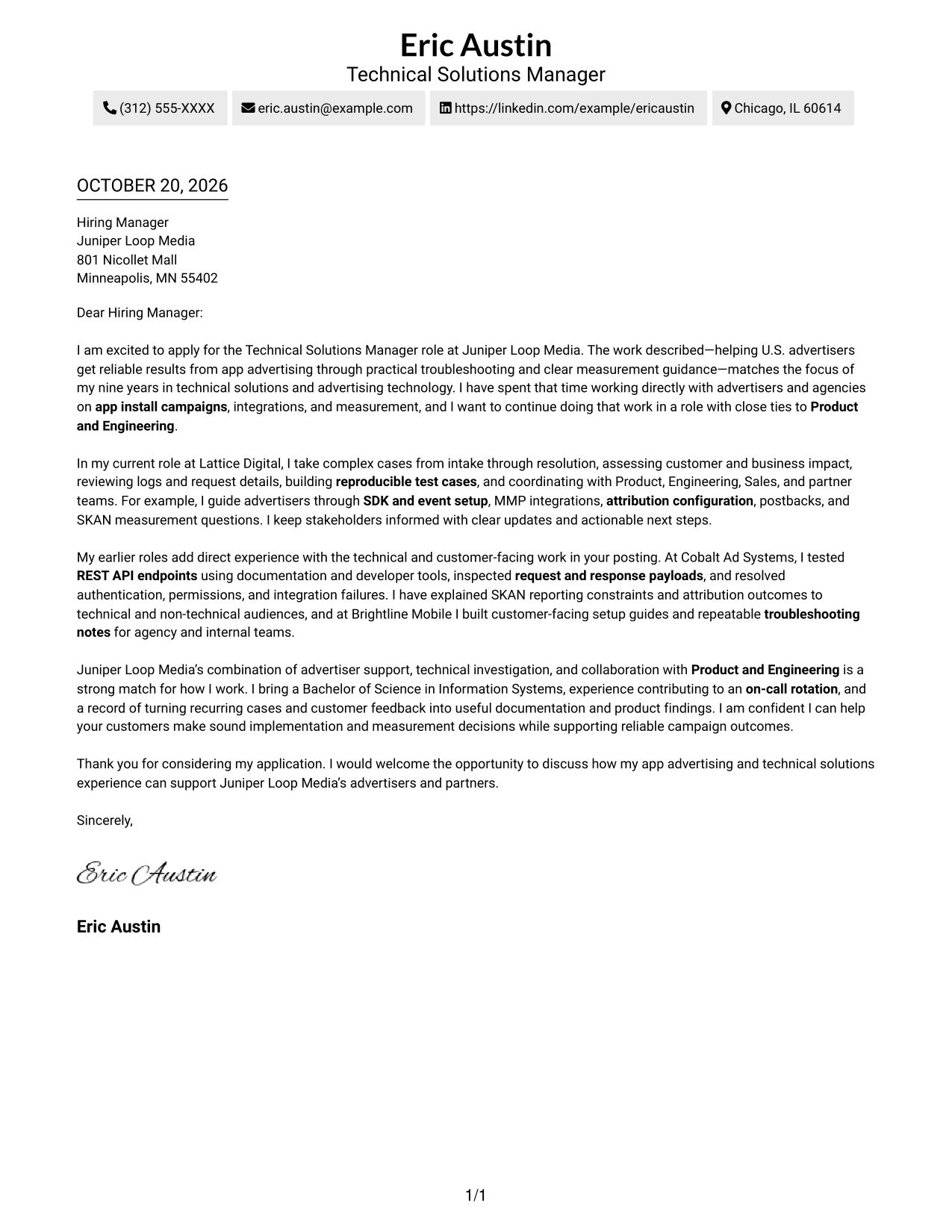 Cover letter example — page 1