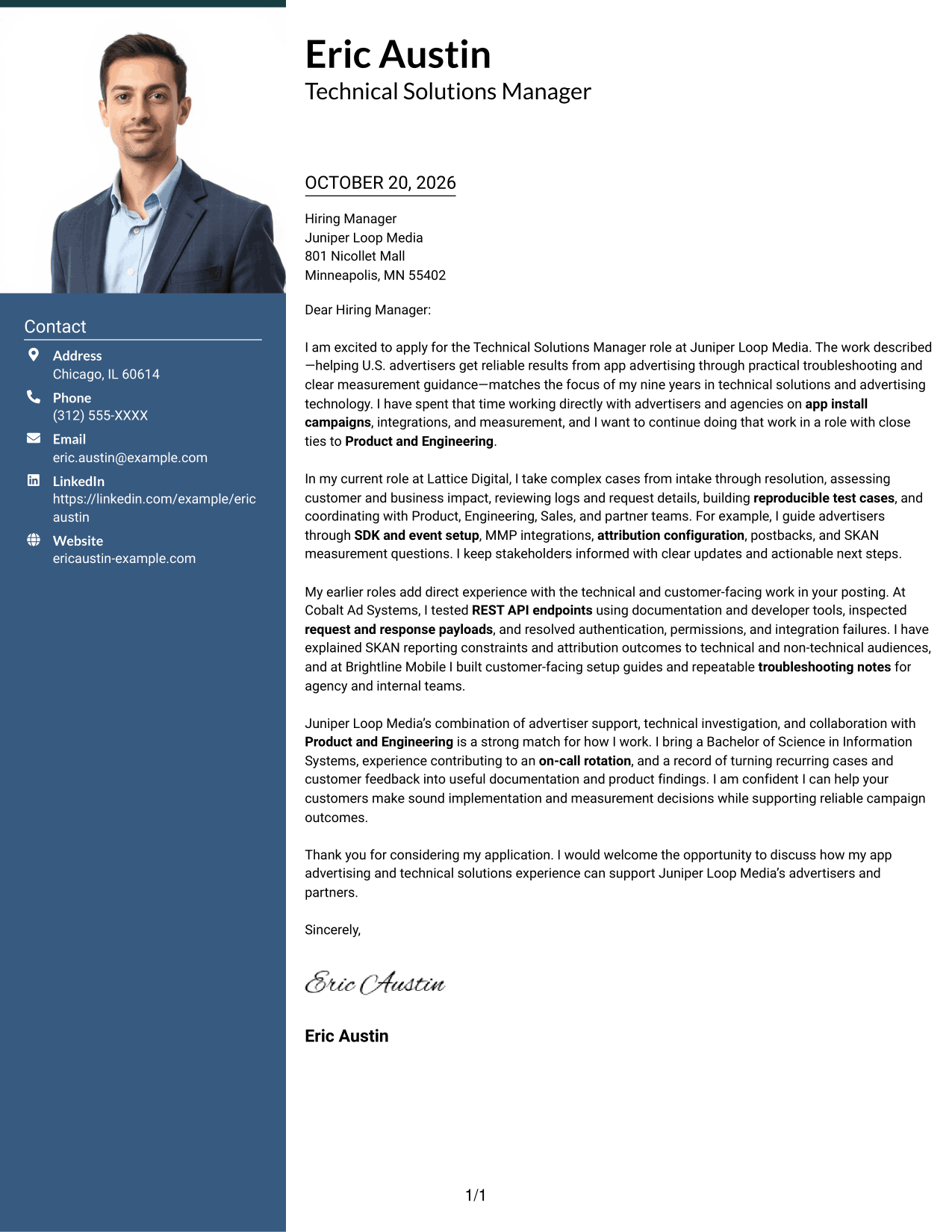 Cover letter example — page 1