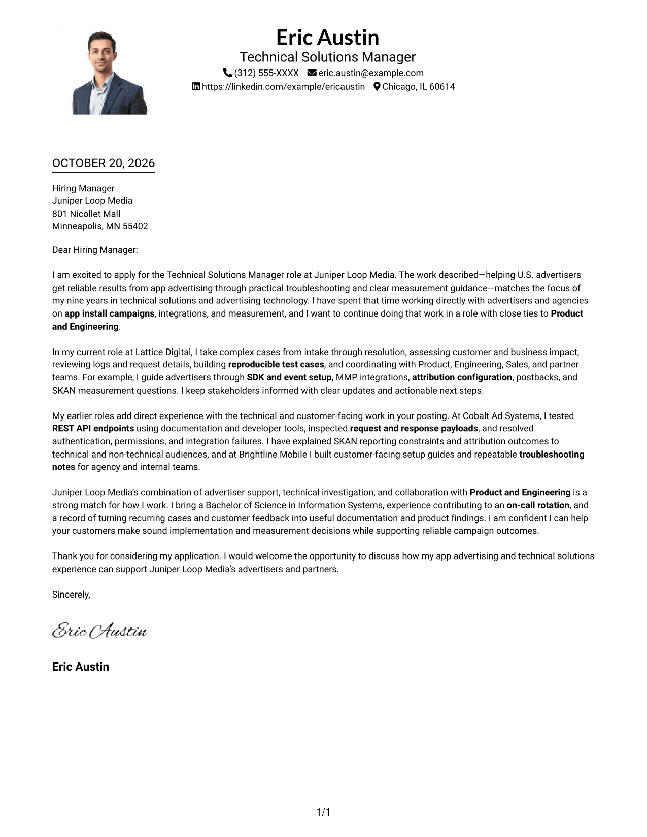 Cover letter example — page 1