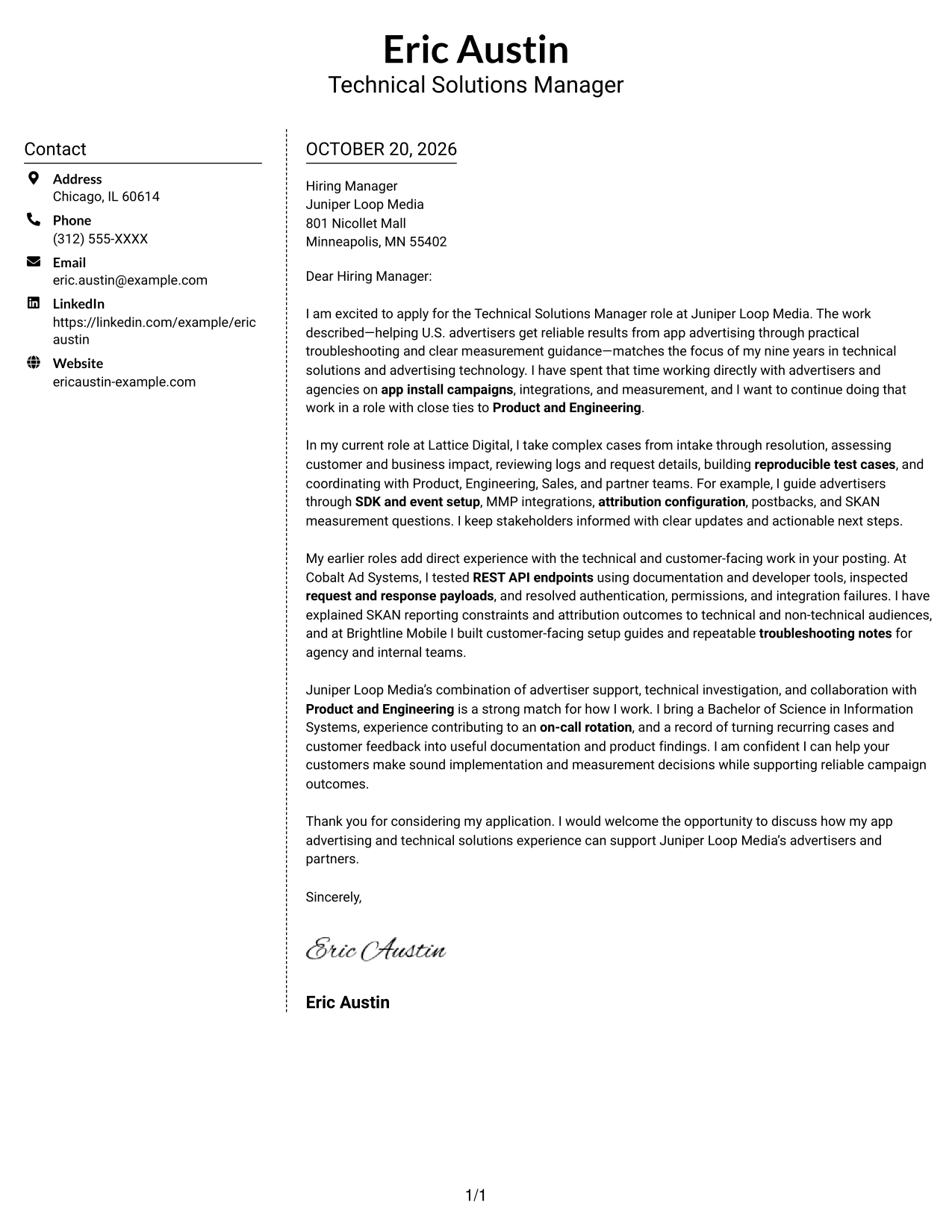 Cover letter example — page 1