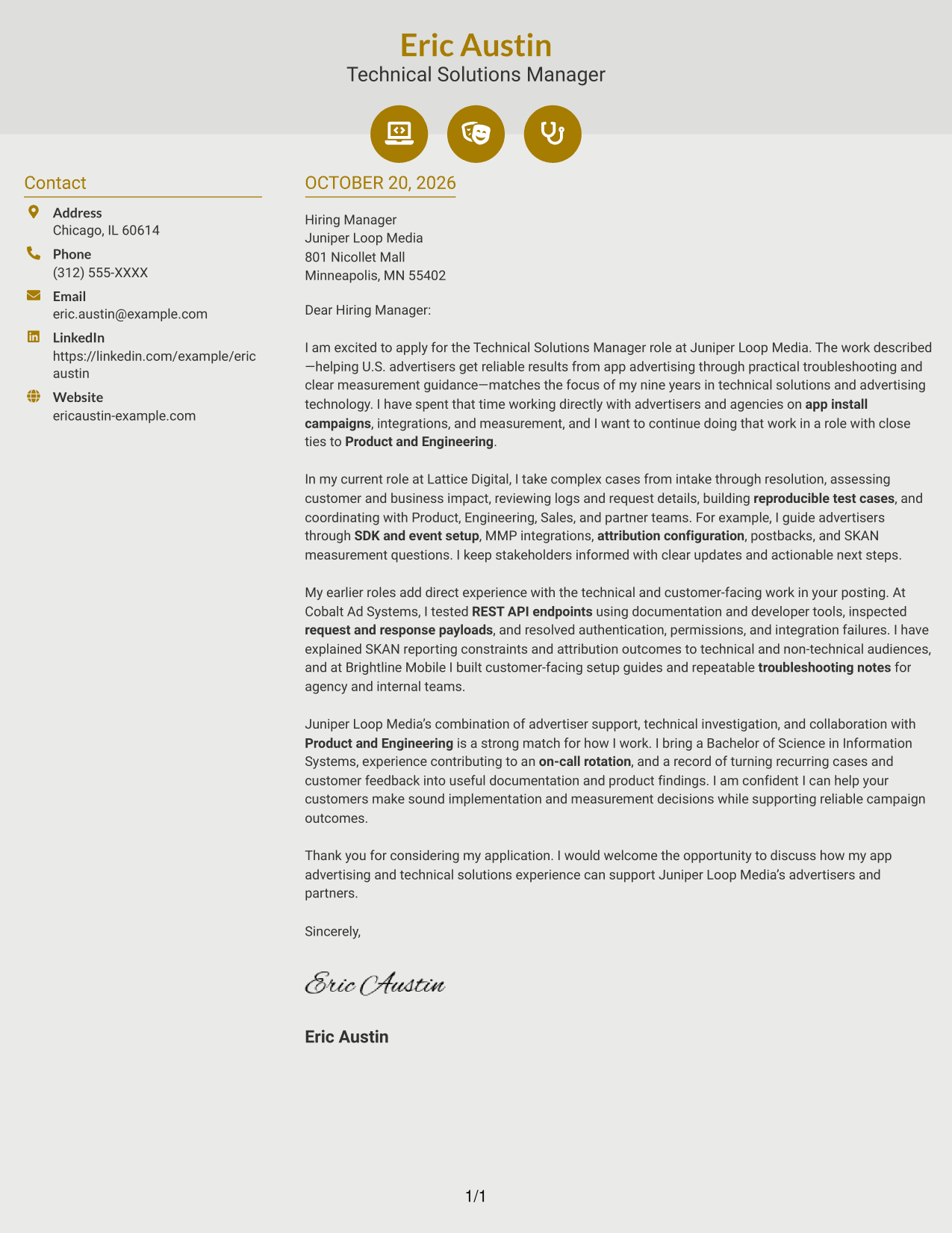 Cover letter example — page 1