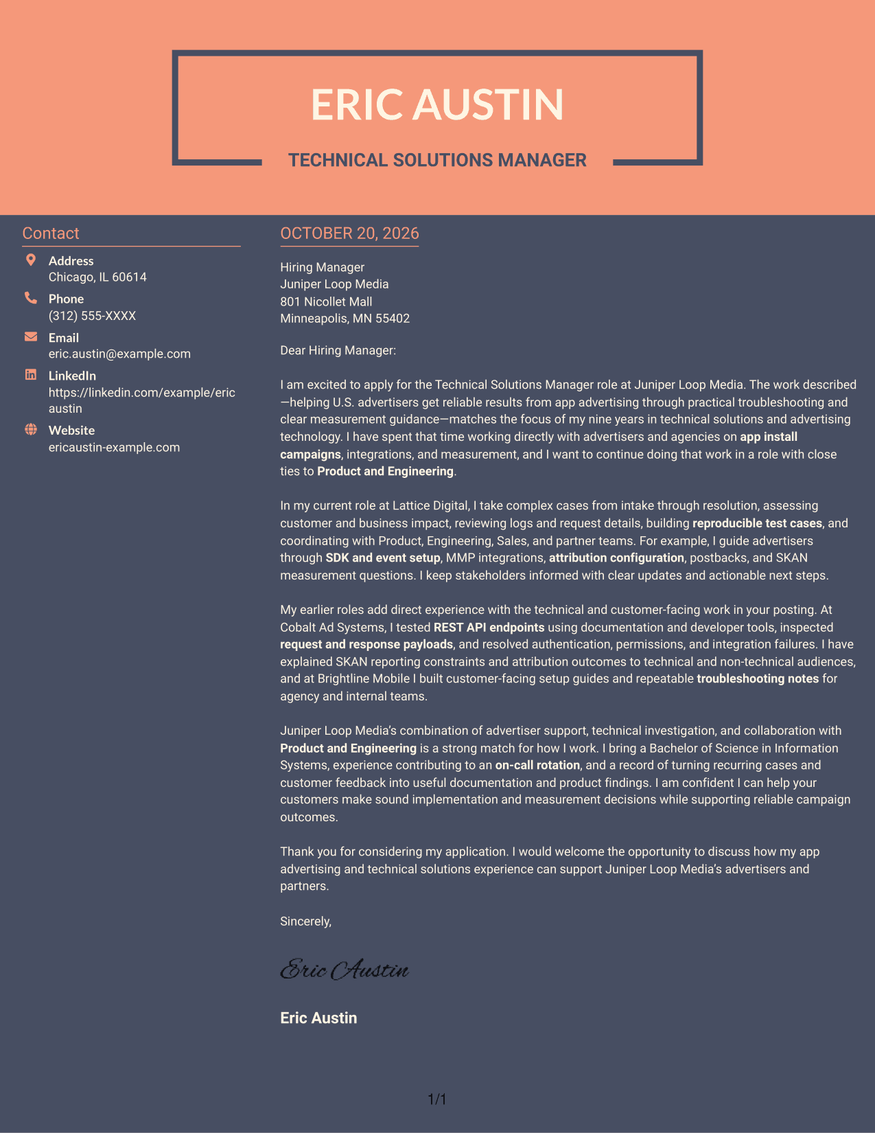 Cover letter example — page 1