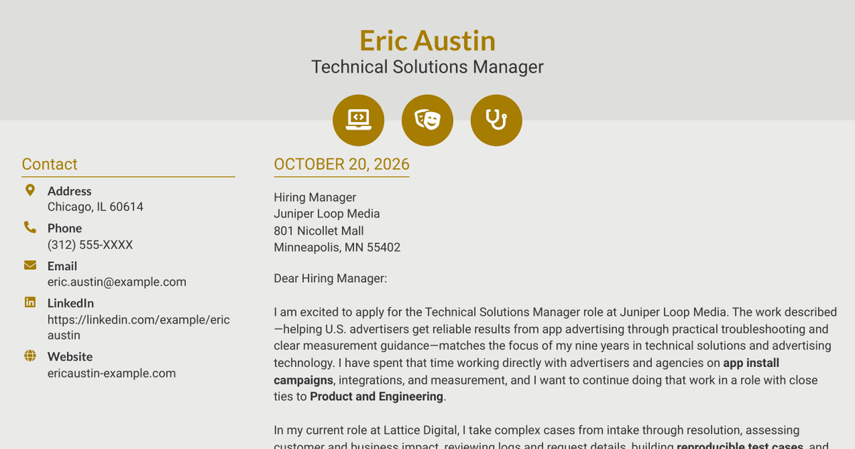 7 Technical Solutions Manager - App Ads Cover Letter Templates with Example