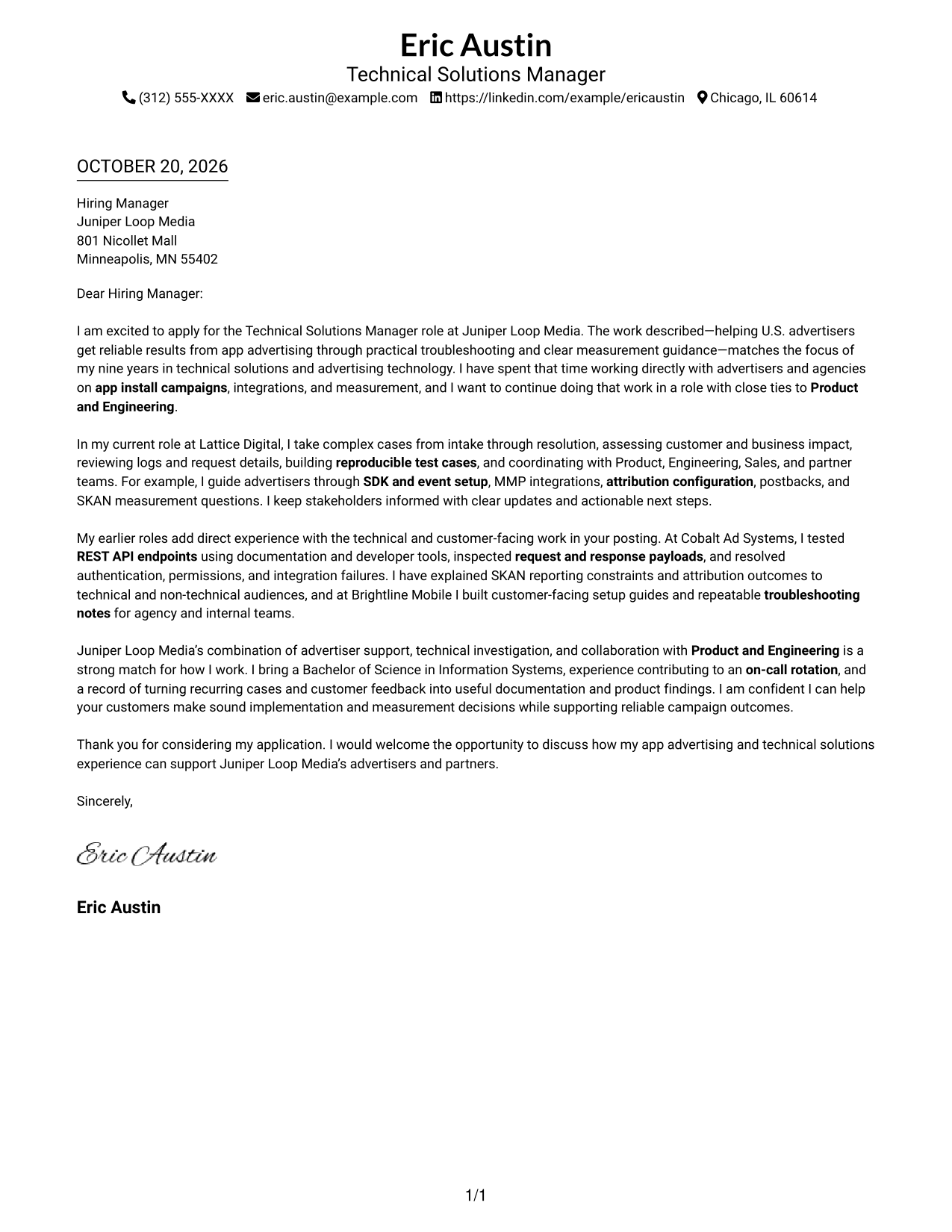 Cover letter example — page 1