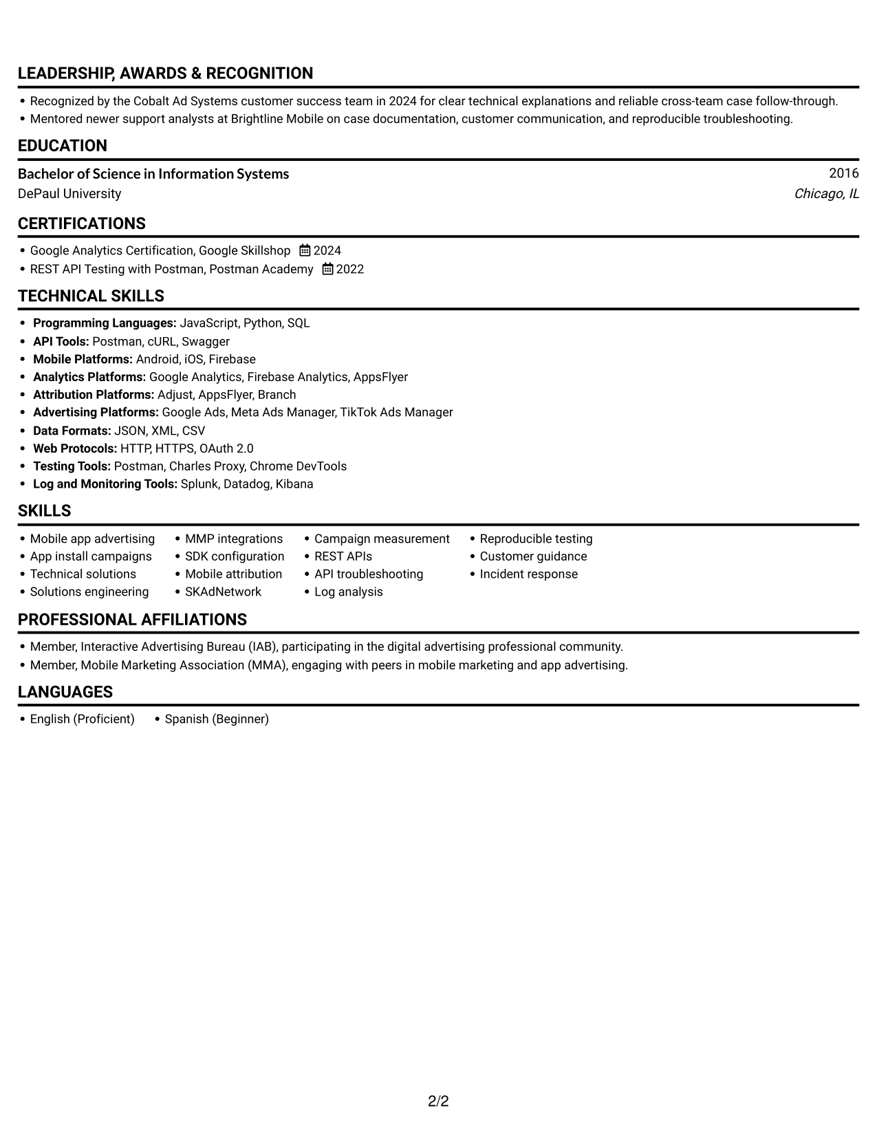 Resume example — page 2