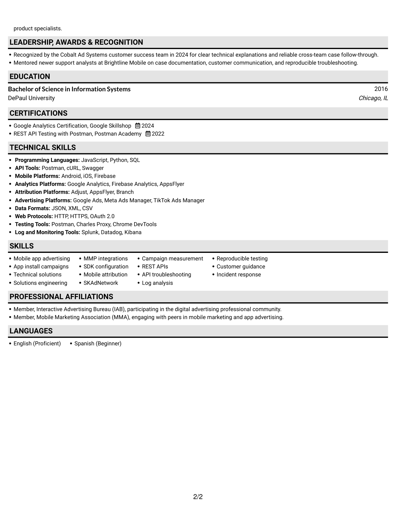 Resume example — page 2