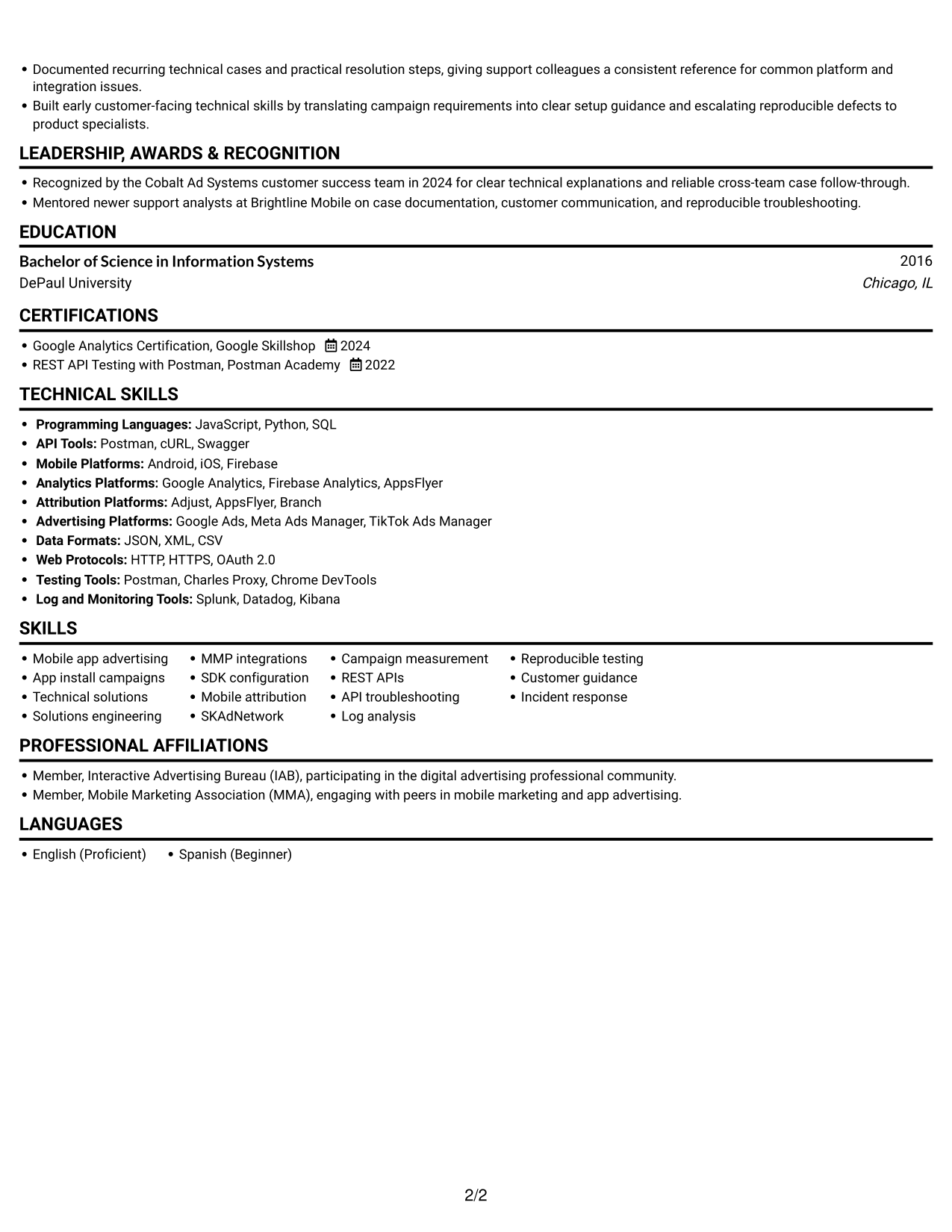Resume example — page 2