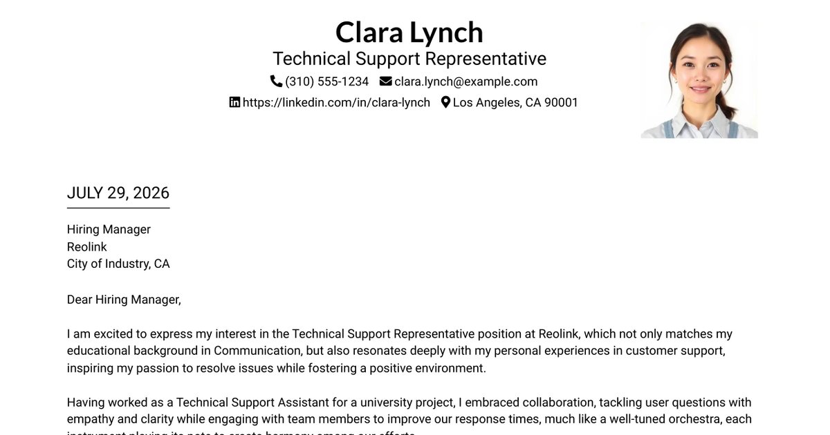 30+ Technical Support Representative Cover Letter Templates with Example 2026