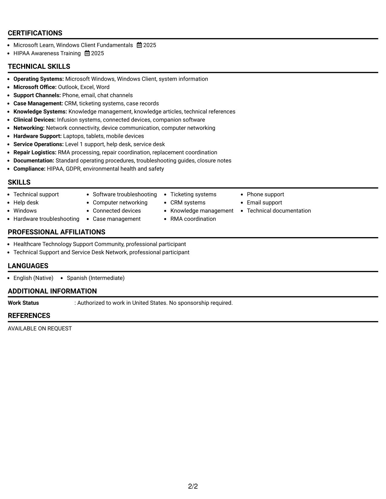 Resume Example Page 2