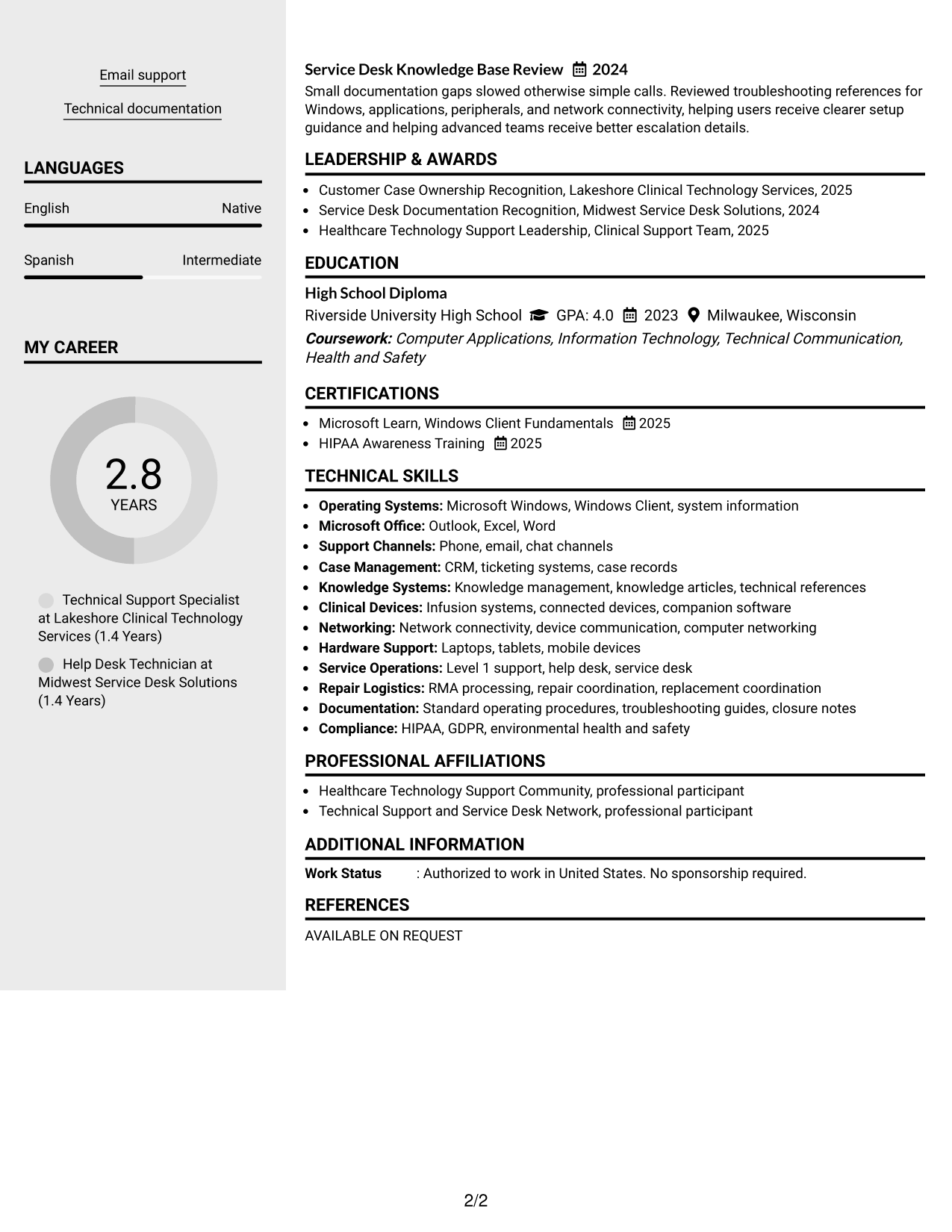 Resume Example Page 2