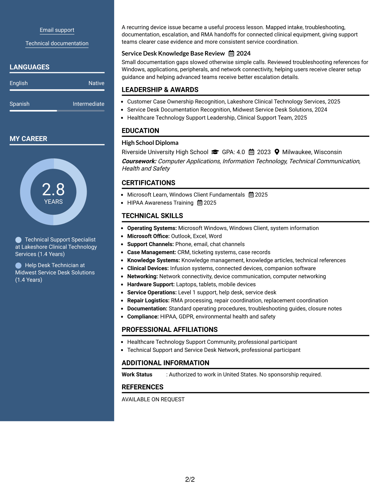 Resume Example Page 2