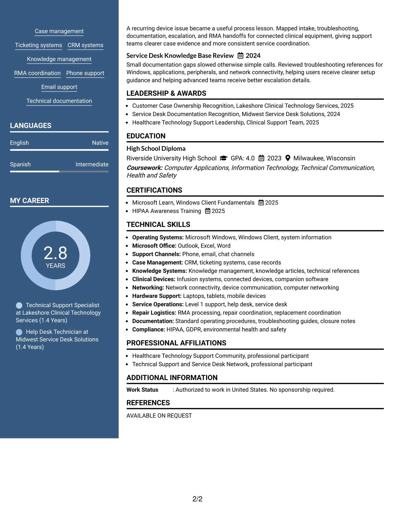 Resume Example Page 2