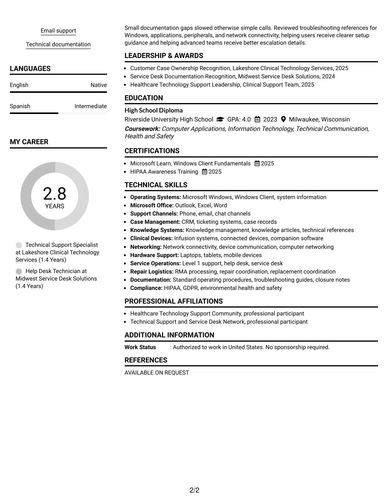 Resume Example Page 2