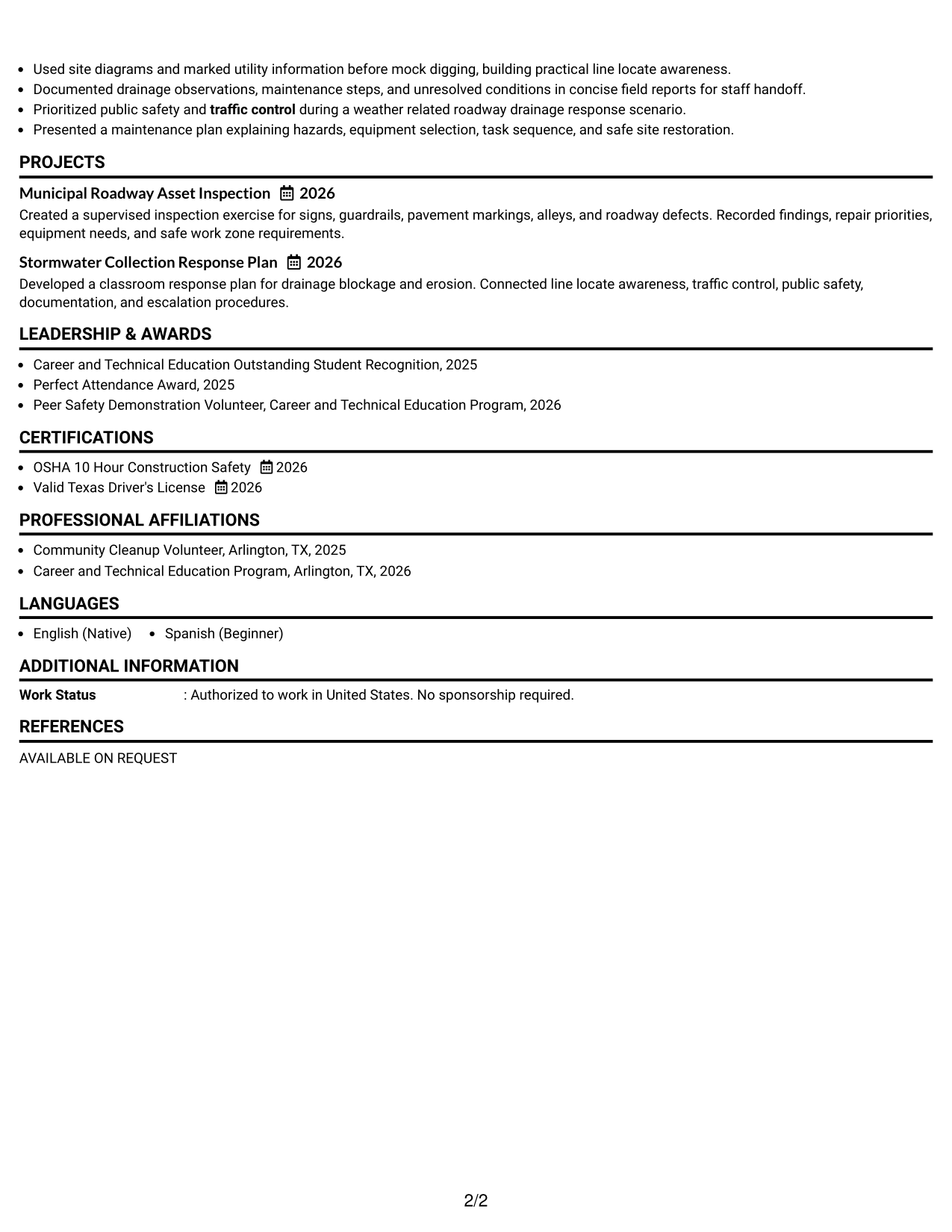 Resume Example Page 2