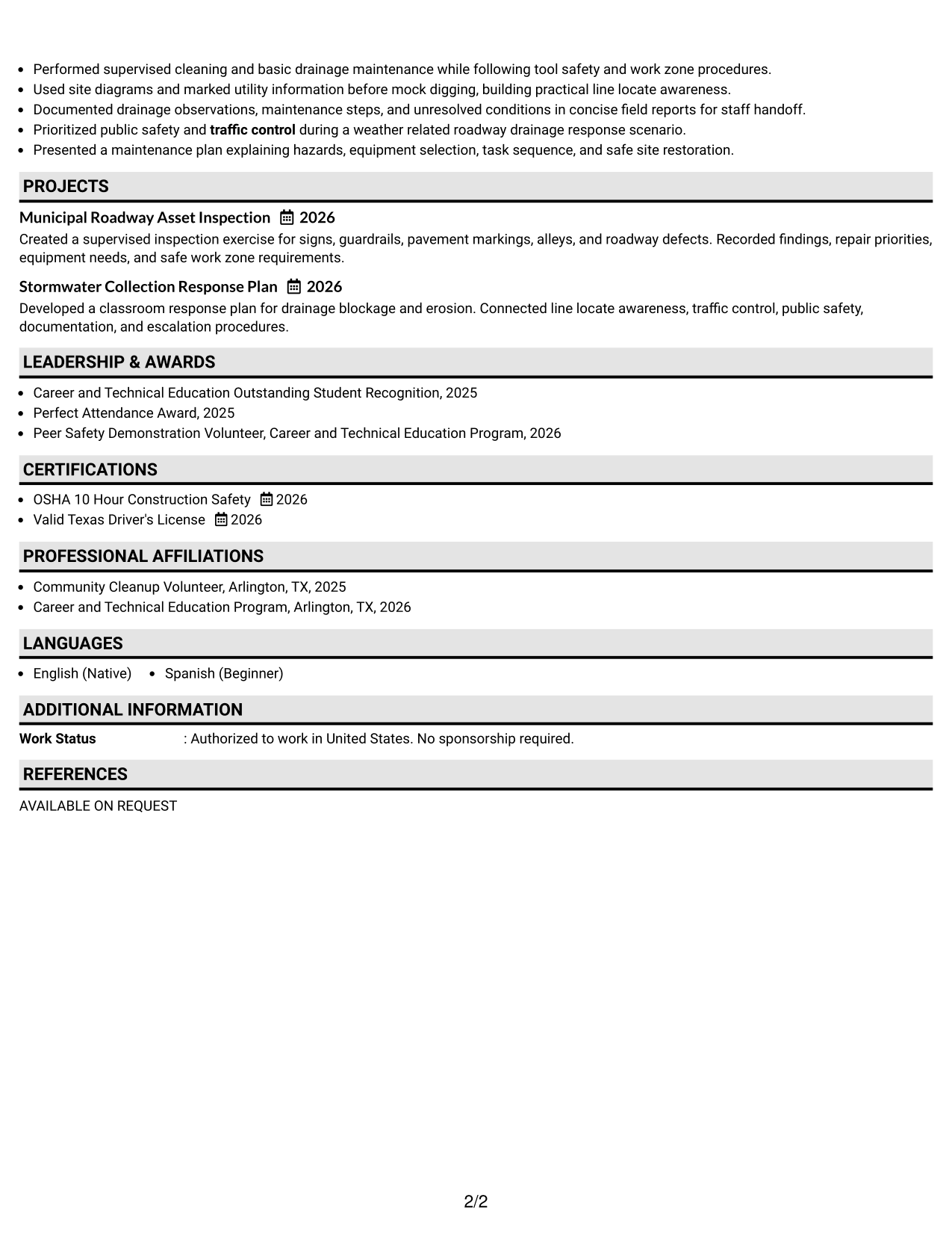 Resume Example Page 2