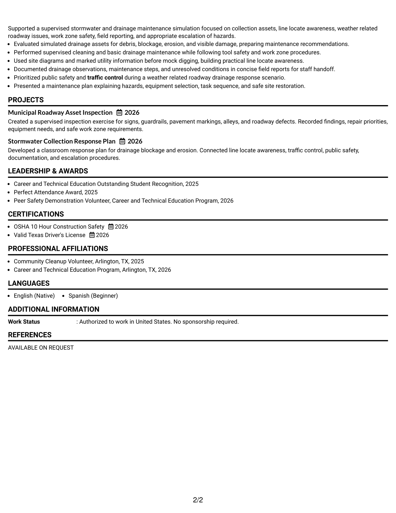 Resume Example Page 2