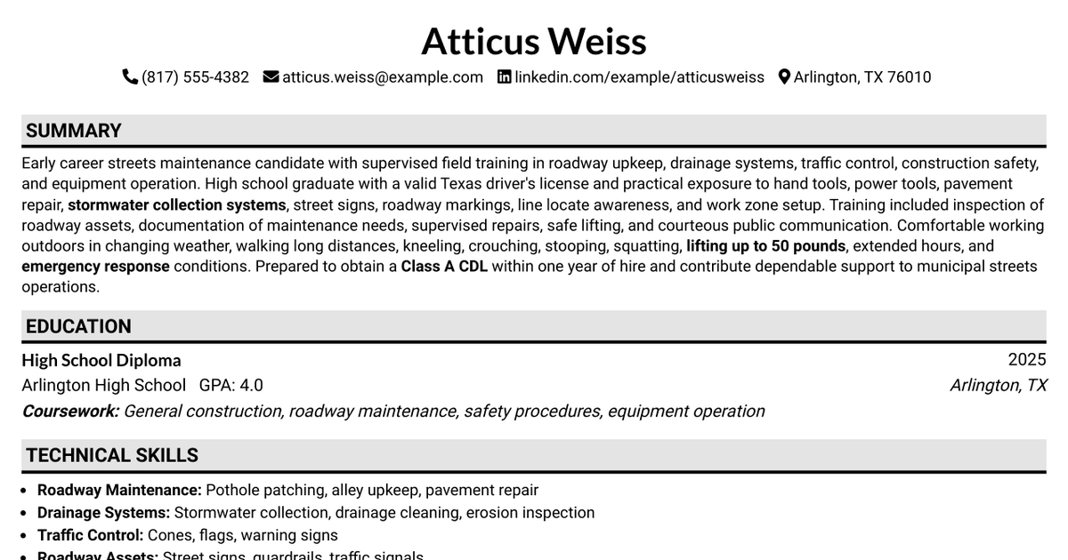 7 Technician I - Streets Resume Templates with Example