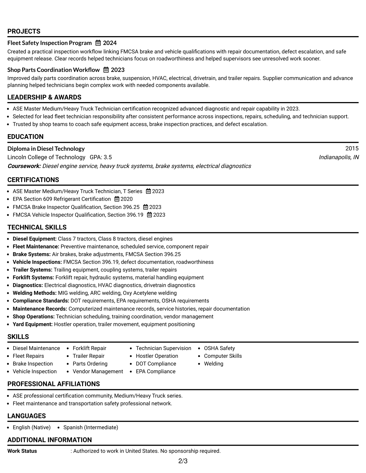 Resume Example Page 2